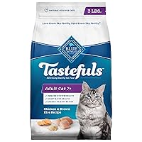 Blue Buffalo Tastefuls Mature Dry Cat Food for Adult Cats 7+, Made in the USA with Natural Ingredients, Chicken & Brown Rice Recipe, 3-lb. Bag
