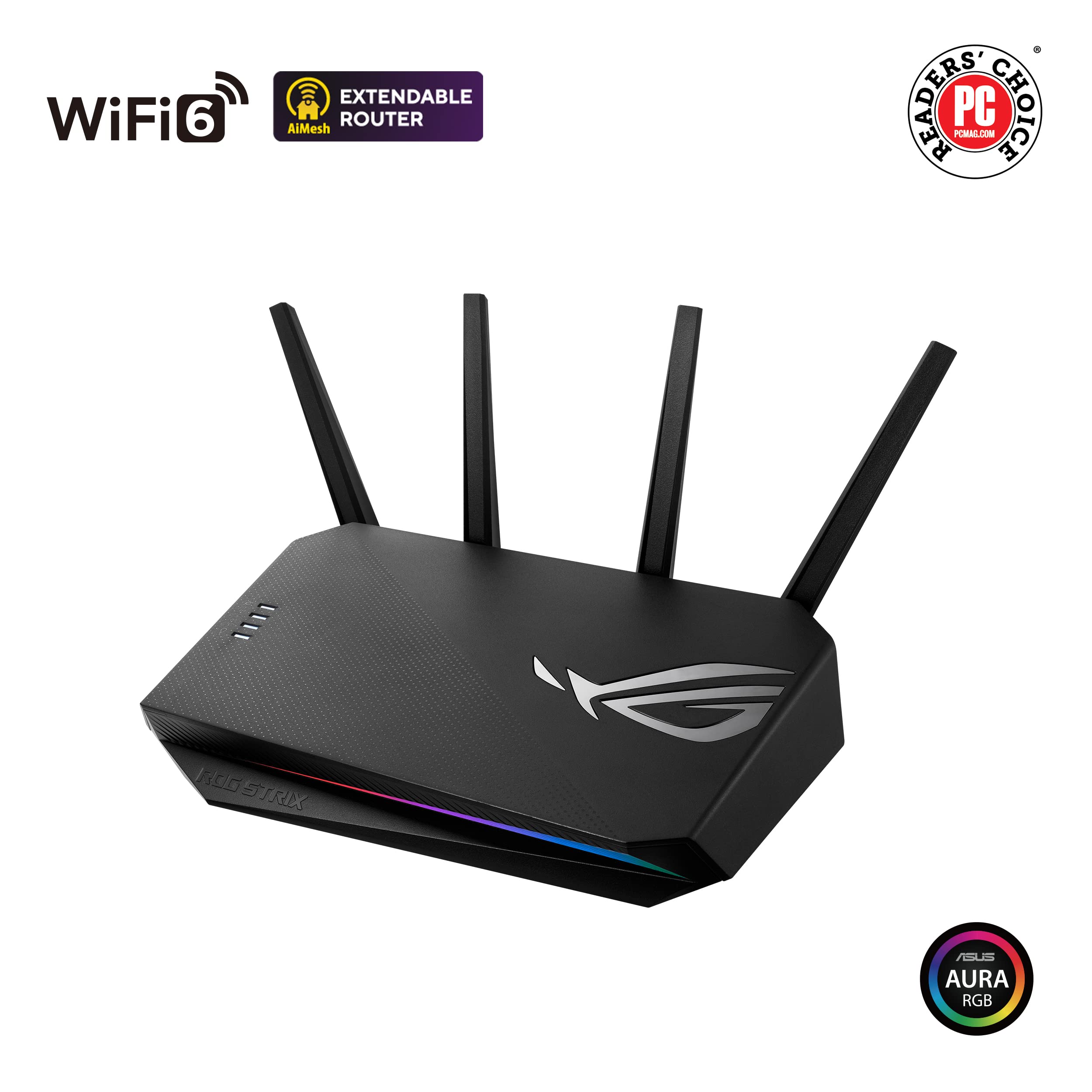 ASUS ROG Strix GS-AX3000 WiFi 6 Extendable Gaming Router, Gaming Port, Mobile Game Mode, Port Forwarding, VPN Fusion, Aura RGB, Subscription-free Network Security, Instant Guard, AiMesh Compatible