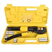 10T Hydraulic Crimping Tool 12-2/0 AWG Battery Cable Crimping Tool 0.43 inch Stroke Hydraulic Lug Crimper Electrical Terminal Crimper with 9 Pairs of Die Sets