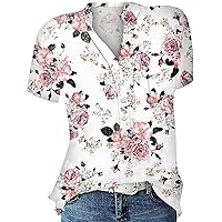 Women's Summer Blouses 2024 Print Top Casual Button-Up Short Sleeved Shirt Tops Trendy, S-3XL