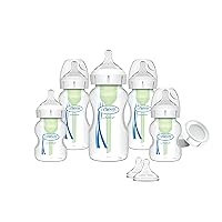 Natural Flow Anti-Colic Options+ Wide-Neck Baby Bottle Newborn Feeding Set with Baby Bottle Travel Caps