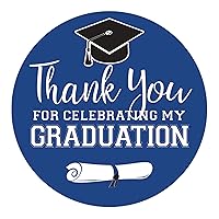 Blue Graduation Party Circle Sticker Labels - Thank You for Celebrating My Graduation - School Colors - 1.75 in. - 40 Count