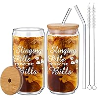 Gerrii 2 Pcs Pharmacy Technician Christmas Gift, Slinging Pills to Pay the Bills Can Shaped Glass Cups, 16 oz Beer Can Cups with Lids Straw, Nurse Appreciation Gifts for Pharmacist Nursing Women Men