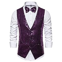 Men's Shiny Sequins Slim Fit Vest V Neck Business Party Dress Waistcoat Stylish Sleeveless Wedding Suit Vests