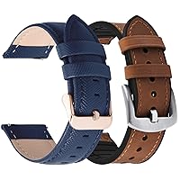 Fullmosa Quick Release Watch Band Leather 20mm Blue+Rose Gold Buckle & Watch Band Leather 20mm Brown+Black Buckle
