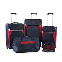 NAUTICA Oceanview 5pc Softside Luggage Set, Navy/RED