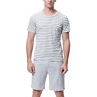 Men's Comfy Striped Pajamas Set Relaxed Fit PJs Casaul Short Sleeve Crewneck T Shirt with Shorts Loungewear Set