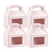 Restaurantware Bio Tek 6 x 3.5 x 6.5 Inch Gable Boxes For Party Favors 25 Durable Gift Treat Boxes - Striped Pattern Pink And White Paper Barn Boxes Clear PET Window With Built-In Handle