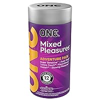 ONE® Condoms Mixed Pleasures™ | Variety Condom Pack | Thin Condoms, Glow in The Dark Condoms, Studded Condoms | 12 Pack