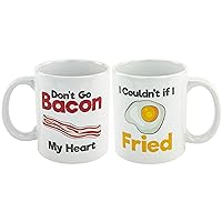Fairly Odd Novelties FON-10318 go Bacon My Heart Eggs & Bacon Coffee Mug Set of 2 Punny Image Design, Tea/Cocoa Cup Funny Novelty Gag Gift, One Size, White