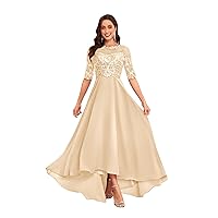 High Low Mother of The Bride Dresses with Sleeve Lace Appliques Chiffon Formal Evening Party Gown