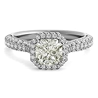 Near White Asscher Cut Three Row Pave Moissanite Engagement Silver Plated Ring Size 7