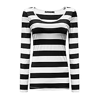 OThread & Co. Women's Long Sleeve Striped T-Shirt Basic Scoop Neck Shirts