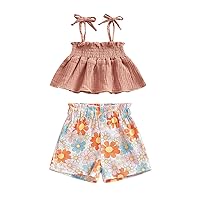 fhutpw Baby Toddler Girl Outfits Summer Clothes Spaghetti Strap Crop Tops & Floral Shorts Set Soft Cotton Suit 2Pcs
