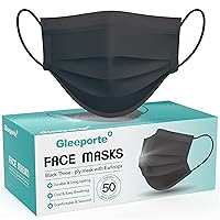 [Pack Of 50] Black Disposable Face Mask, 3-Ply Adult Masks, Facial Cover with Elastic Earloops For Home, Office, School, and Outdoors