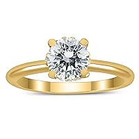 AGS Certified 1 Carat TW Diamond Solitaire Crown Ring in 14K Yellow Gold with Side Accent Diamonds