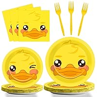 gisgfim 96 Pcs Duck Plates and Napkins Party Supplies Duck Themed Party Tableware Set Duck Birthday Party Decorations Favors for Kids Birthday Baby Shower Serves 24 Guests