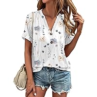 Womens Summer Tops Floral Print Tees Short Sleeve V Neck T Shirt Fashion Oversized T Shirt Casual Loose Basic Tunic Tops