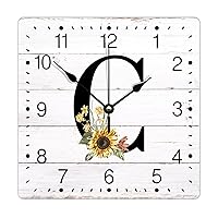 PVC Wall Clock Initial Letter C Hanging Wall Clock Monogram Sunflower Floral Butterfly Last Name 10in Square Silent Non-Ticking Funny PVC Clock for Bathroom Bedroom Living Room Home
