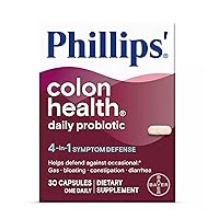 Colon Health Daily Probiotic Capsules, 4-in-1 Symptom Defense to help defend against Occasional Gas, Bloating, Constipation, and Diarrhea, Daily Supplement, 60 Count