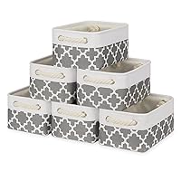 Bidtakay Small Storage Basket Cute Storage Bins Collapsible Fabric Basket Set of 6 Canvas Organizer Bin Empty Gift Baskets Baby Nursery Toys 11.8 X 7.8 X 5 Inches(White&Quatrefoil Grey)