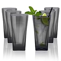 Top-spring 12 Oz Reusable Plastic Water Tumblers, Stackable Shatterproof Clear Drinking Glasses, BPA Free, Set of 6 (12 Oz, Gray)