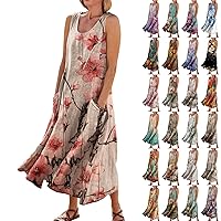 Women's 2024 Casual Loose Sundress Long Dress Sleeveless Split Maxi Dresses Summer Beach Dress with Pockets