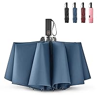 62 Inch Large Travel Umbrellas for Rain Windproof, 10 Ribs Compact Reverse Folding Golf Umbrella, Double Canopy Automatic Open Close