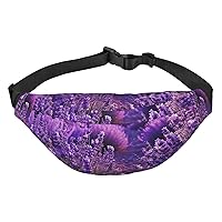 Purple Lavender Print Fanny Pack Women Men Waterproof Waist Bag With 3-Zipper Pockets Bum Bag For Running Travel