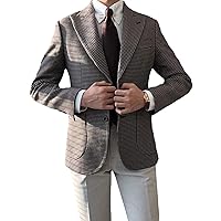 Men's Suit Blazer Plaid Peak Lapel Two Buttons Jacket