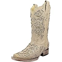 Corral White Glitter & Crystals Womens Square Toe Western Boots A3397