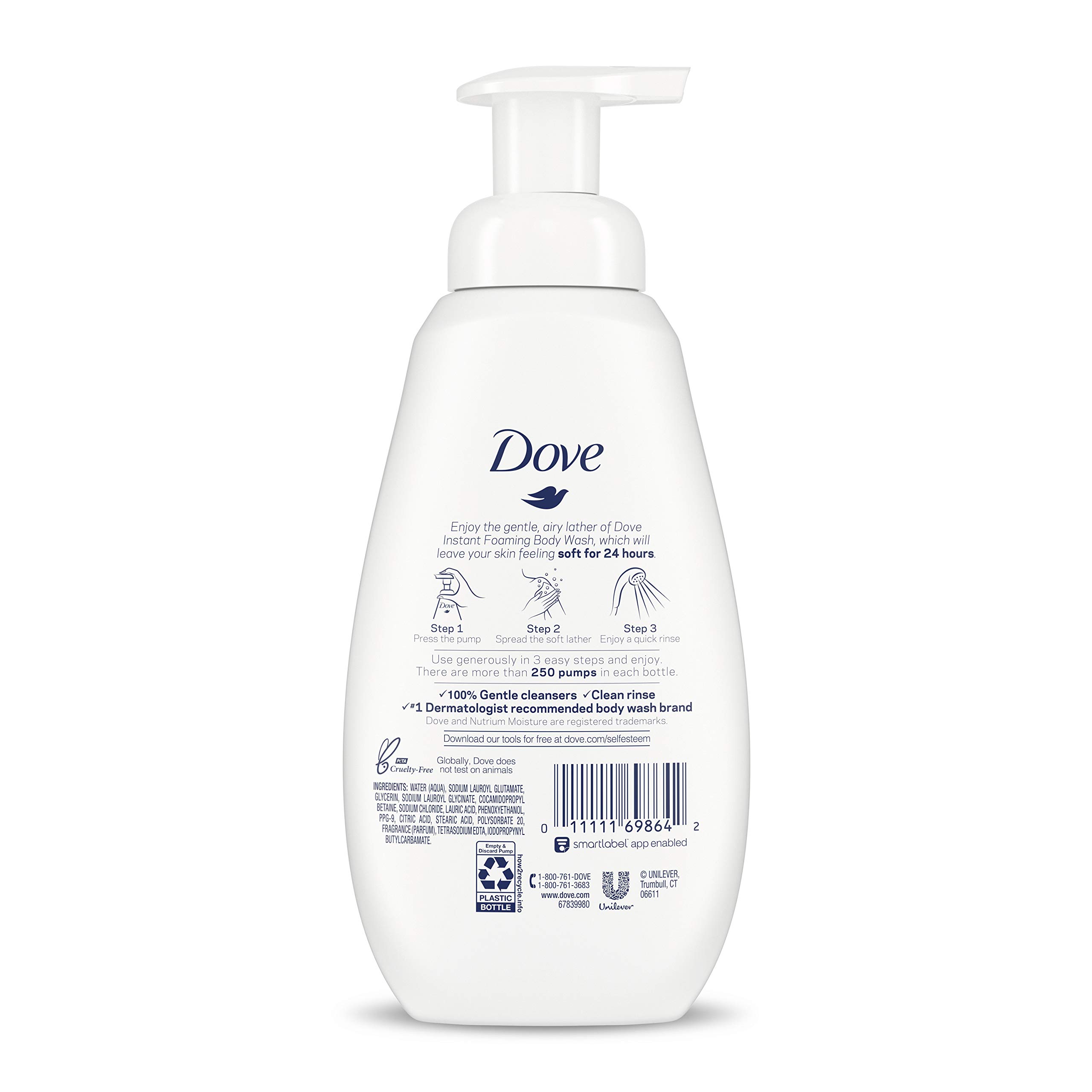 Dove Instant Foaming Body Wash for Softer and Smoother Skin Sensitive Skin Effectively Washes Away Bacteria While Nourishing Your Skin 13.5 oz Pack of 4