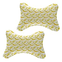 2Pcs Memory Foam Car Headrest Protect Neck Pillow for Office Desk Chair Car Seat, Tiled of Yellow Fruit Banana Art Luxury Headrest Pillows Travel Sleeping Cushion with Elastic Strap
