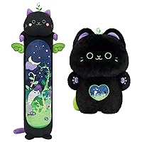Long Cat Plush + Black Cat Plush Toys,20 Inch Black Cat Stuffed Animals Plush Pillow + 18 Inch Black Cat Plushie Pillow Gifts for Girls