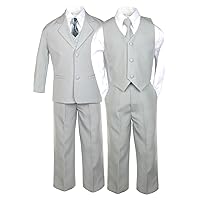 Boys Silver Tuxedo Suits with Satin Geometric Necktie from Baby to Teen