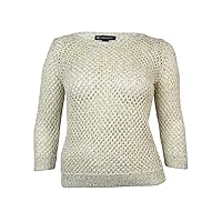 INC Womens Plus Metallic Crochet Pullover Sweater Ivory 0X