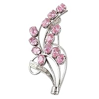 NOVICA Handmade .925 Sterling Silver Brooch Pin Floral Cubic Zirconia from India Rhodium Plated Clear Strawberry Ice Quartz Bollywood Birthstone [2.2 in L x 1 in W x 0.2 in D] 'Pink Gladiola'