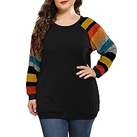 POSESHE Women's Plus Size Tunic Tops Long Sleeves Sweatshirts Color Block Blouses Loose Fit T Shirts