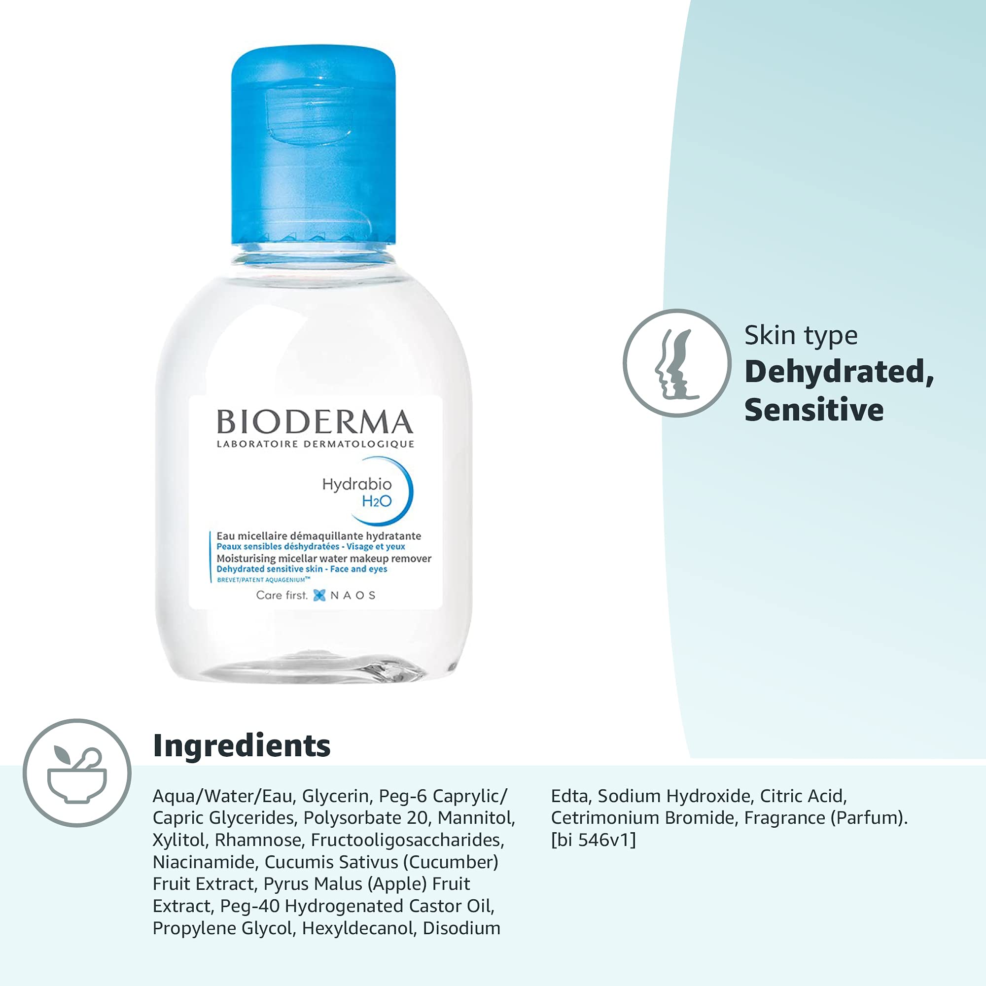 Bioderma - Hydrabio H2O Micellar Water - Face Cleanser and Makeup Remover - Micellar Cleansing Water for Dehydrated Sensitive Skin
