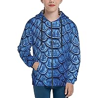 Blue Snakeskin Pattern Youth Zip Hoodie,Boys Girls Casual Sport Hooded Sweatshirt Fashion Hooded Jacket
