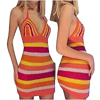2021 Women'sCasual V Neck Sleeveless Dresses Stripe Splicing Sling Belt Mini Dress