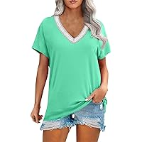 Ladies Summer New Temperament Commuting Loose Pullover Striped V Neck Short Sleeved T Shirt Women Workout Shirts