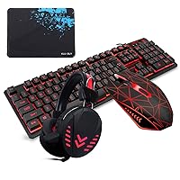 104 Keys Wired RGB Backlit Gaming Keyboard and Mouse Gaming Mouse Pad Gaming Headset Combo All in 1 PC Gamer Bundle for Windows PC Mac