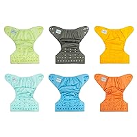 Babygoal Cloth Diaper Covers for Fitted Diapers and Prefolds with Double Gusset,Adjustable Reusable for Baby Boys, 6pcs Covers+One Wet Bag 6DCF06