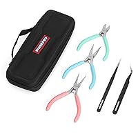 5-piece Jewelry Pliers, Jewelry Tools Kit Includes Round Nose Pliers, Jewelry Wire Cutters, Needle Nose Chain Nose Pliers for Jewelry Making, Pointed Tweezers, Curved Tweezers, with Case