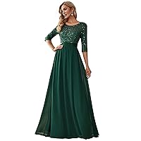 Ever-Pretty Women's Elegant A Line Crew Neck Half Sleeve Sequin Maxi Evening Dress 00683