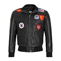 Men's TOP GUN Black Jet Fighter Bomber Style Air Force Pilot Real Leather Jacket 3212