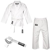 FISTRAGE Karate Gi 8 oz Lightweight Uniform with Belt Soft Poly Cotton Blend Fabric for Martial Arts Beginner Training Suit