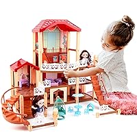 deAO Doll House Dollhouse Girl Toys Houses with 2 Dolls - 22 Inches 3 Story 7 Rooms DIY Pretend Play Building Playset,Dollhouse Asseccories and Furniture,Gift for 3+ Girls Boys Toddler