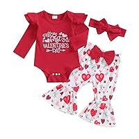 My First Valentines Day Baby Girl Outfit Newborn Long Sleeve Romper Bell Bottom Pants Headband